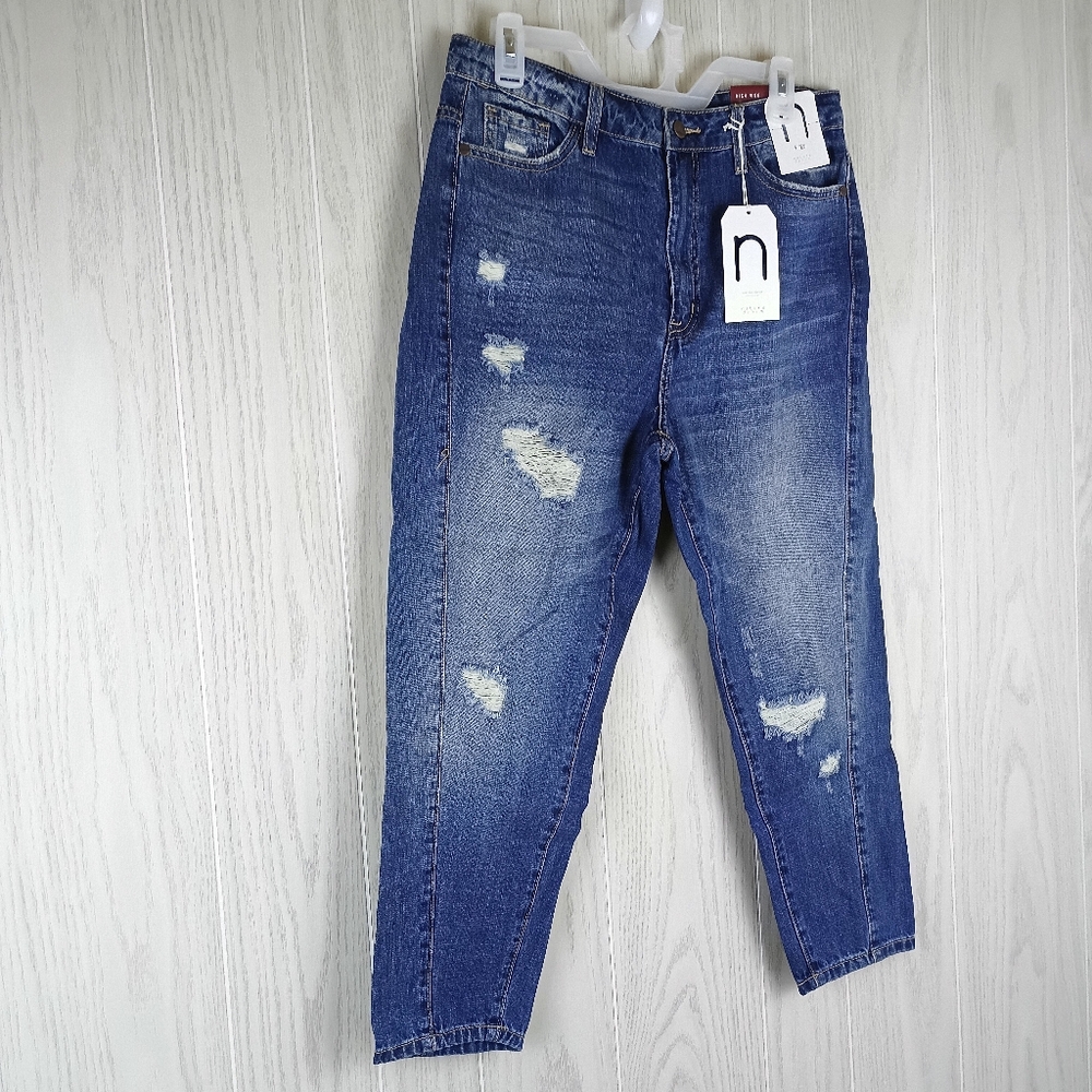 Nature High Rise size 9/28 medium blue jeans distress Capri denim 100% cotton - Picture 2 of 13